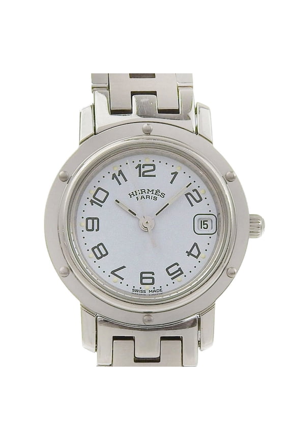 Pre-Owned Hermes Clipper Date CL4 210, light blue dial, stainless steel, quartz movement,...