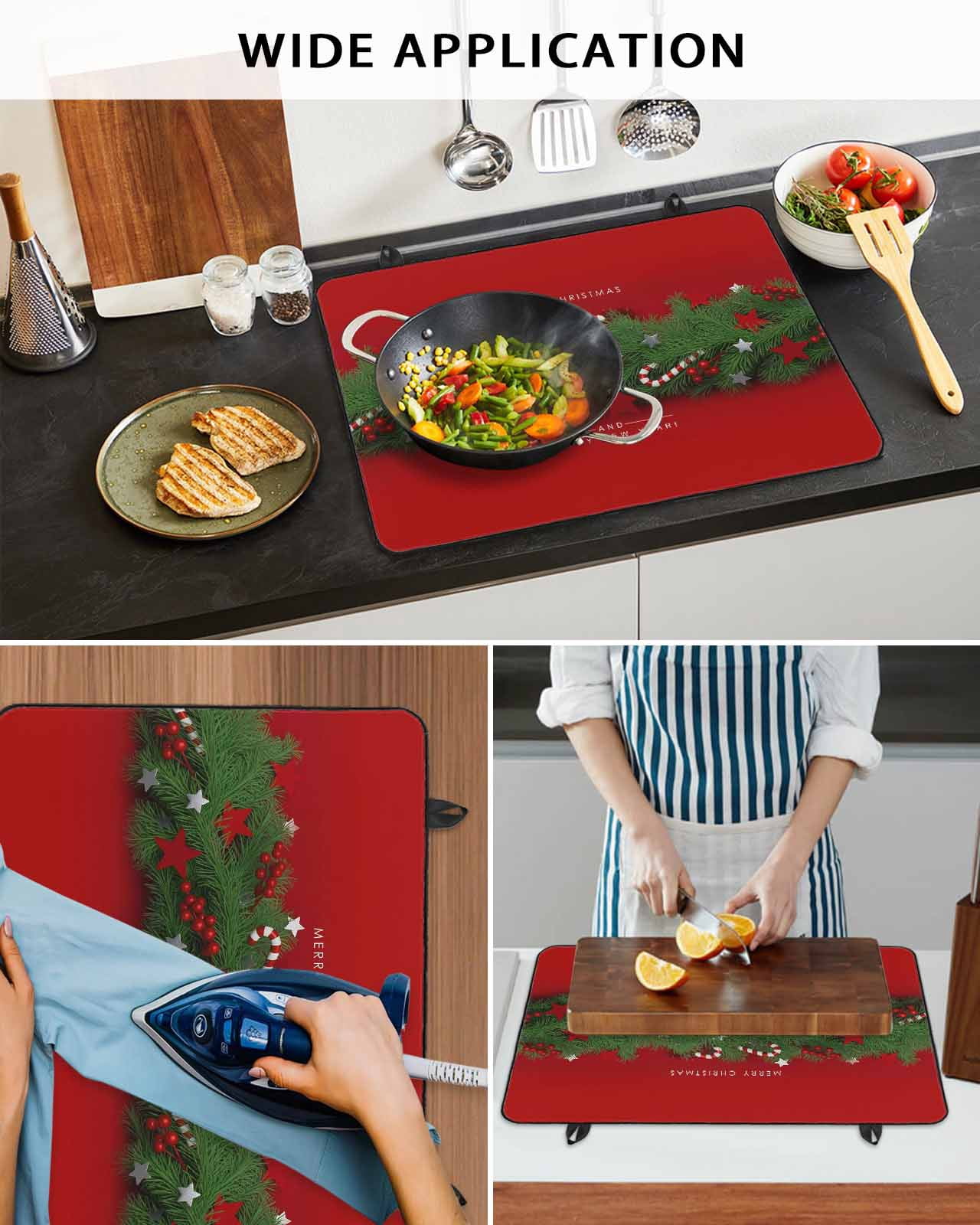 Large Induction Cooktop Protector Mat Christmas Stove Top Covers for Electric Stove, Winter Chic Pine Branch Xmas Sandpins Candy Red Decorative Stove Burner Cover Mats, Glass Top Stove Cover