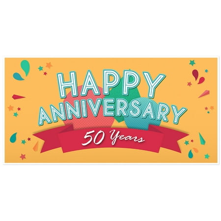 50th Anniversary Banner Orange And Teal Party Decoration Backdrop