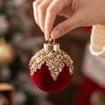 thumbnail image 4 of 2026 Christmas Indoor Home Decor Red Flocked Christmas Balls Ornaments 9Pcs Christmas Tree Decorations Balls With Gold Glitter Shatterproof Xmas Hanging Baubles For Holiday Wedding Party, 4 of 5