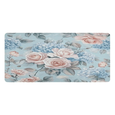 Wobogo Light Pink Rose Pattern Gaming Mouse Pad Non-slip Leather Desk Mat Water Resist Keyboard Pad for Gamer Office 16.5×35.4in