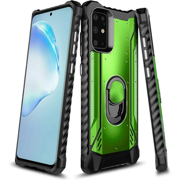 For Samsung Galaxy S20 Plus Case, Aluminum Metal Built-in Ring Stand, Full-Body Protective Shockproof Military Bumper Phone Cover (Green)