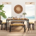 thumbnail image 3 of Aiho Dining Table Set for 6 Person, 63" Kitchen Table with 2 Benches & 2 Stools, Space Saver Dining Set for Kitchen, Dining Room, Living Room, Retro, 3 of 9