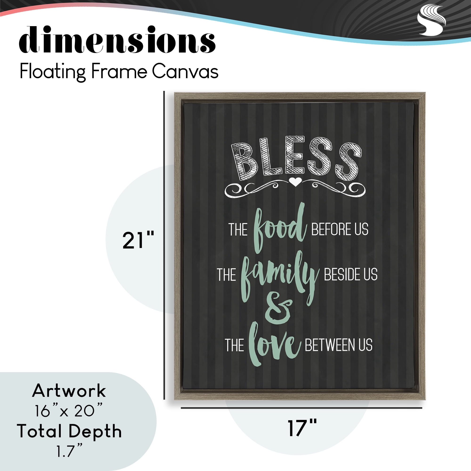 Bless The Food Family & Love Brown Framed Floater Canvas Wall Art, design by Lettered and Lined