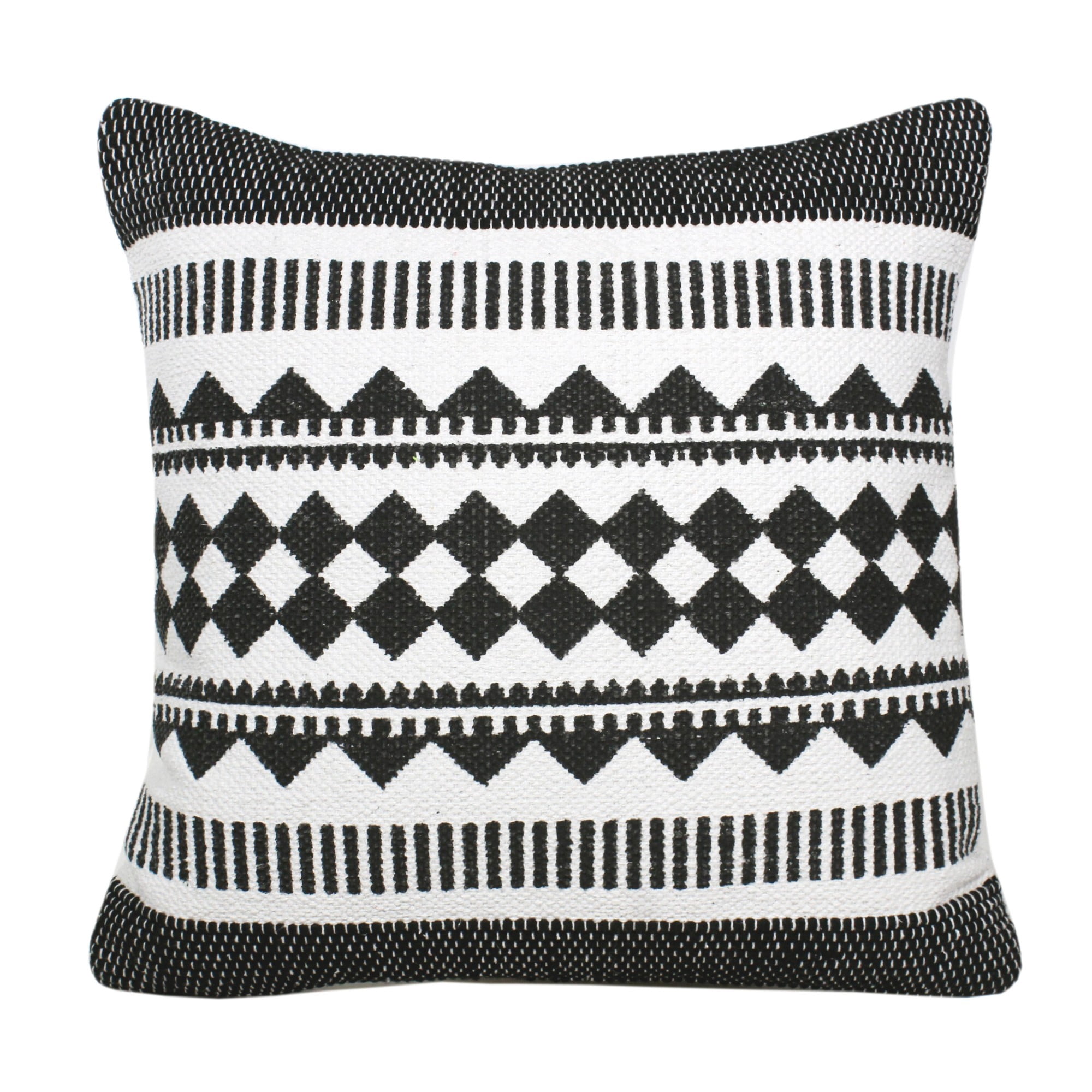 Laddha Home Designs Handwoven Tribal Cotton Throw Pillow Cover - 20" - White and Black