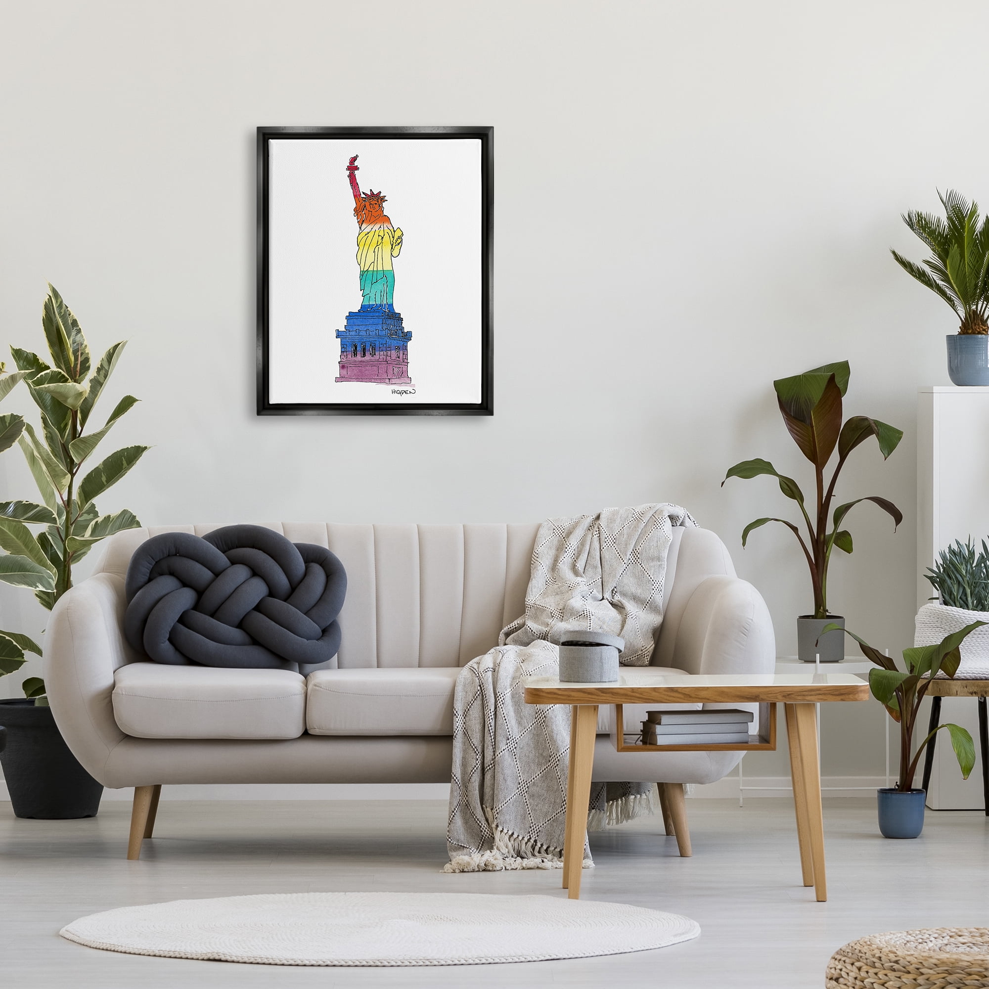 Stupell Industries Statue Of Liberty Pride Rainbow Holiday Painting Black Floater Framed Art Print Wall Art