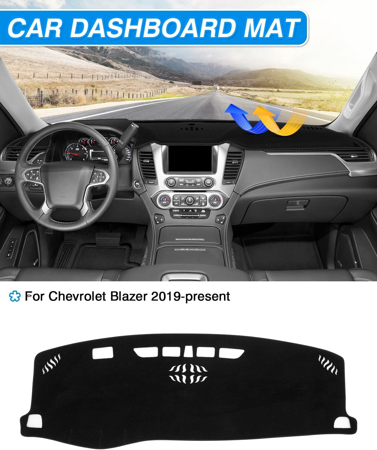 Canvcle Dash Cover Compatible with Chevrolet/Chevy Blazer 2019-2024 2025 Accessories Dashboard Cover Mat Non-Slip Carpet Sunshield Glare UV Rays Protector