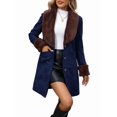 thumbnail image 3 of Women'S Suede Patchwork Plush Lapel Jacket Slim Fit Long Casual Coat Navy Blue XXL, 3 of 9