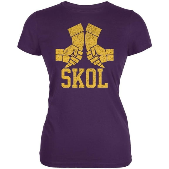 Vikings Skol Raised Horns Flagon Juniors Soft T Shirt Purple LG
