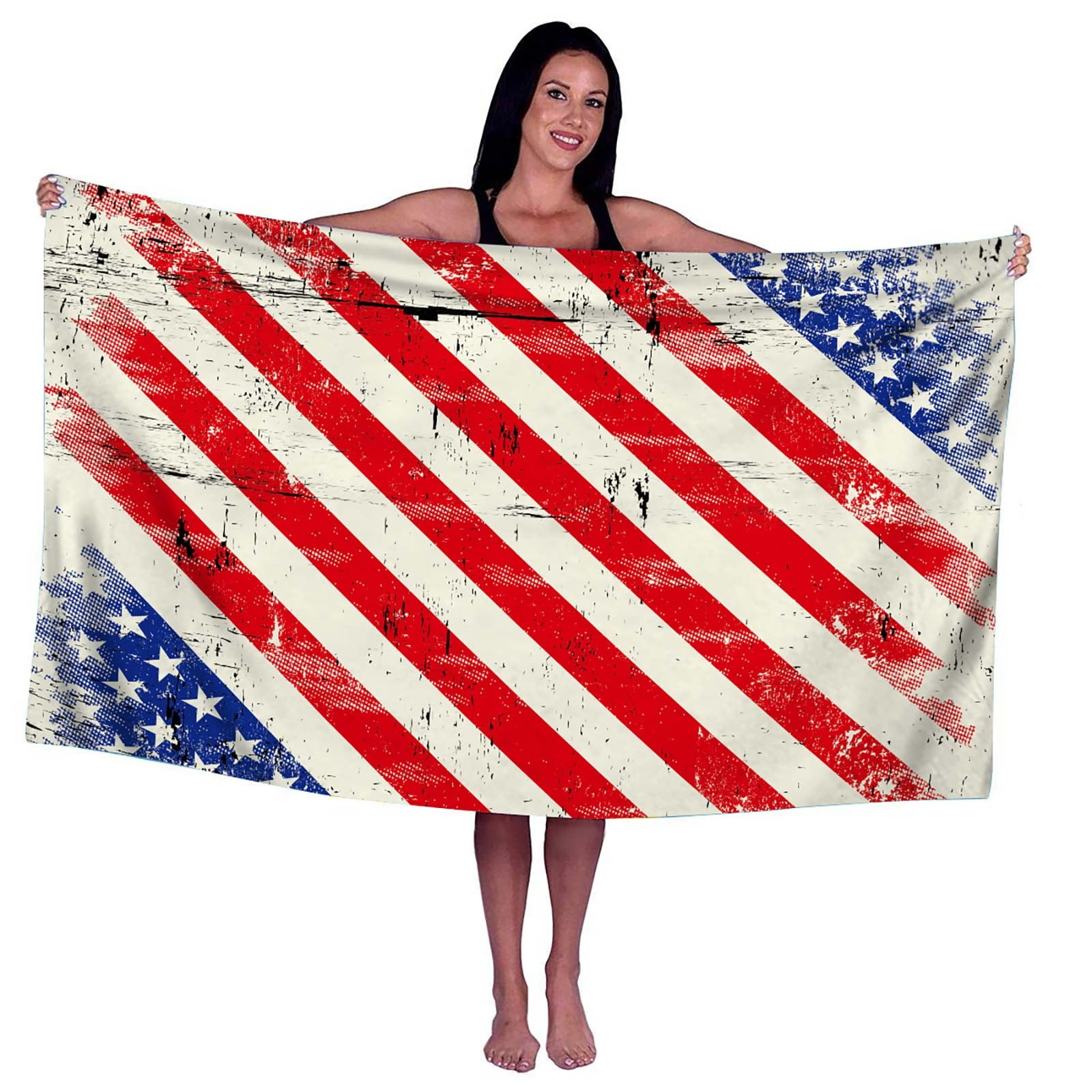 Meitianfacai American Flag Beach Towel, Quick Dry Cotton Beach Towel