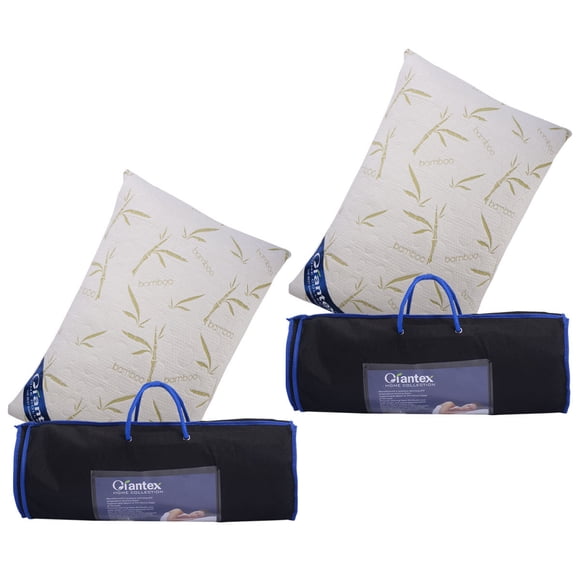 Set of 2 Queen Size Bamboo Shred Memory Foam Hypoallergenic Pillow Carry Bag