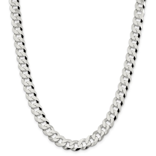 Sterling Silver 10.6mm Beveled Curb Chain (Weight: 75.02 Grams, Length: 24 Inches)