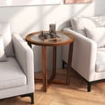 thumbnail image 4 of Gymax 2 Pcs Table d'Appoint Ronde Moderne avec Dessus en Verre Trempé Transparent Pieds en Bois Massif, 4 of 10