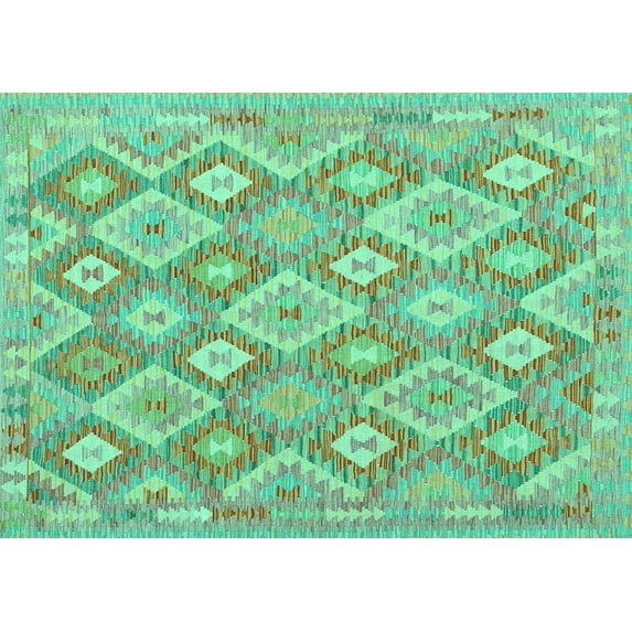 Ahgly Company Machine Washable Indoor Rectangle Southwestern Turquoise Blue Country Area Rugs, 2' x 4'