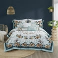 thumbnail image 2 of Full/Queen 5 Piece Cotton Floral Comforter Set with Throw Pillows,Teal Cotton Household Supplies Décor Bedding Bedding Sets, 2 of 16