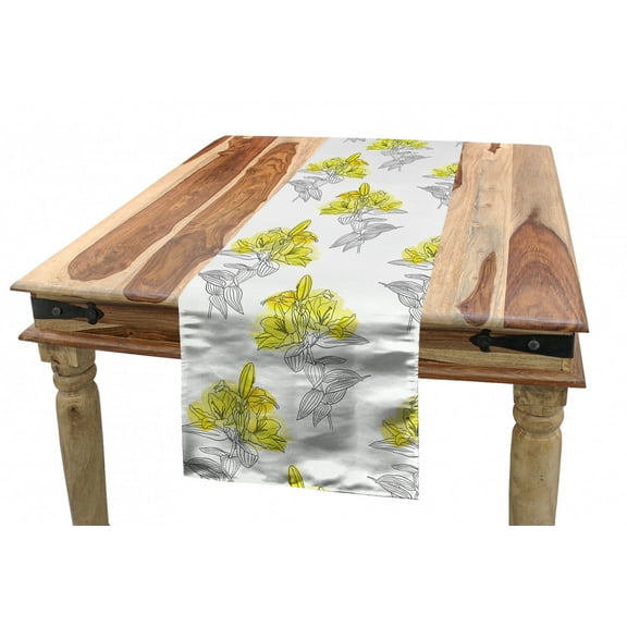 Floral Table Runner, Sketch of Lily Flowers Gardening Plants Summer Meadow Field, Dining Room Kitchen Rectangular Runner, 3 Sizes, by Ambesonne