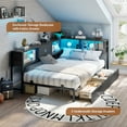 thumbnail image 4 of Twin XL Corner Bed Frame with Storage Bookcase,Twin XL Daybed with Charging Station and Led Lights,Metal Platform Bed Frame with Storage Drawers Underneath for Living Room,Bedroom & Guest Room,Black, 4 of 8