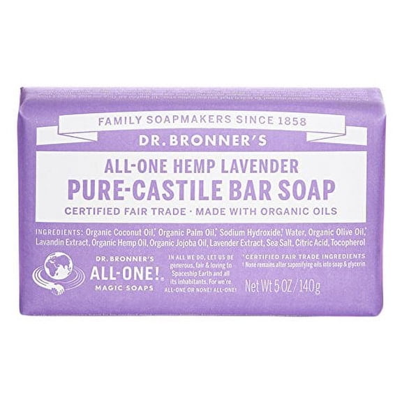 Moisturizing Pure Castile Soap Bar  All Natural w/ Organic Essential Oils: Olive, Jojoba & Hemp, All-Purpose Bar for Hair, Skin, Hand Wash, Lavender, 5 OZ Pack of 1