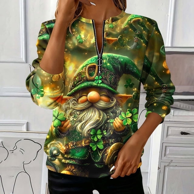 TaTaai Ladies St. Patrick's Day Fashion Print Loose Round Neck Sweatshirt Long Sleeve Casual Top Soft Comfortable for Daily Home Office Streetwear Gift