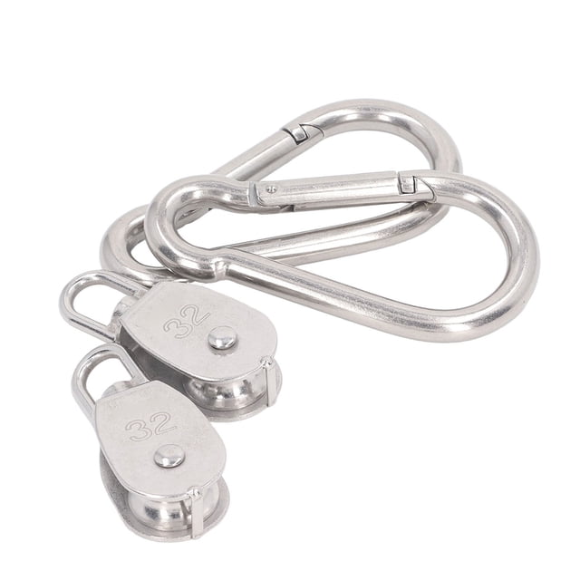 Uadme Poulie, Snatch Blocks, 2Pcs M32 Poulie Simple avec 2 M12 Ressort Mousqueton en Acier Inoxydable Câble Suspendu Poulie De Remorquage De Roue