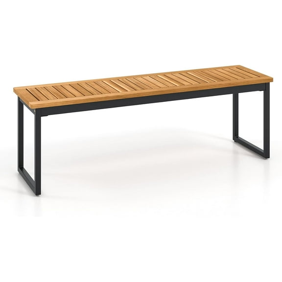 QISHENSHUI Patio Dining Bench, 2-3-person Backless Bench with Slatted Seat & Metal Legs, Indoor Outdoor Bench for Entryway, Front Porch, Garden, Poolside, Farmhouse Kitchen Dining Seat