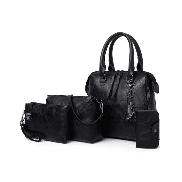 Set 4 Bolsas Mujer Moda Cartera Crossbody Bandolera Tote Pu Color Negro