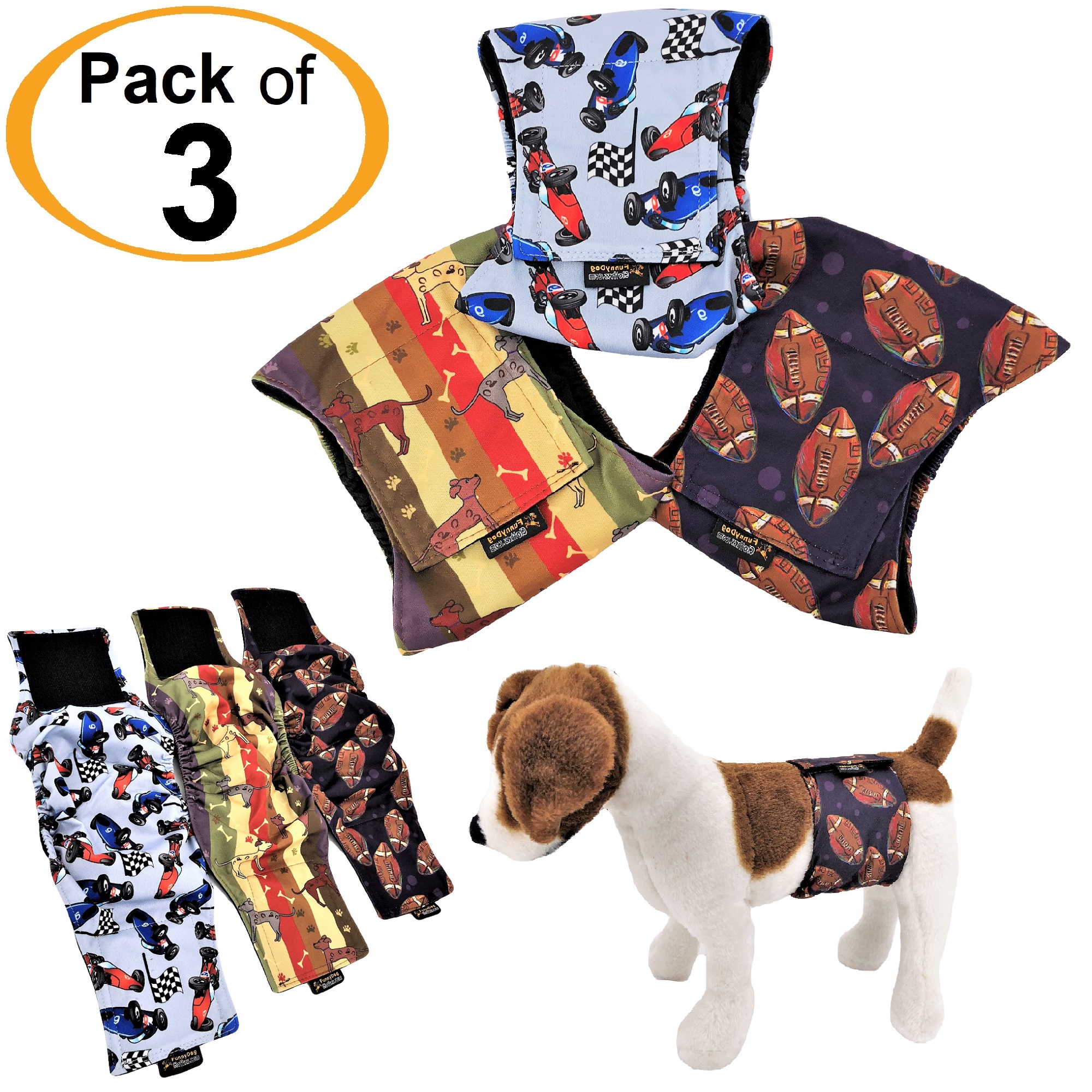 Pack of 3 Male Dog Diapers Belly Band Wrap Waterproof Leak Proof Washable