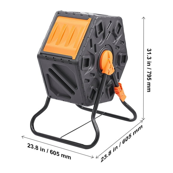 KFFKFF Composting Container, 18.5-Gal Rotating Compost Tumbler, Compact Single Chamber with Slide Door and Metal Structure, BPA Free Petite Compost Bin Tumbler for Garden, Kitchen, Yard, Outdoor