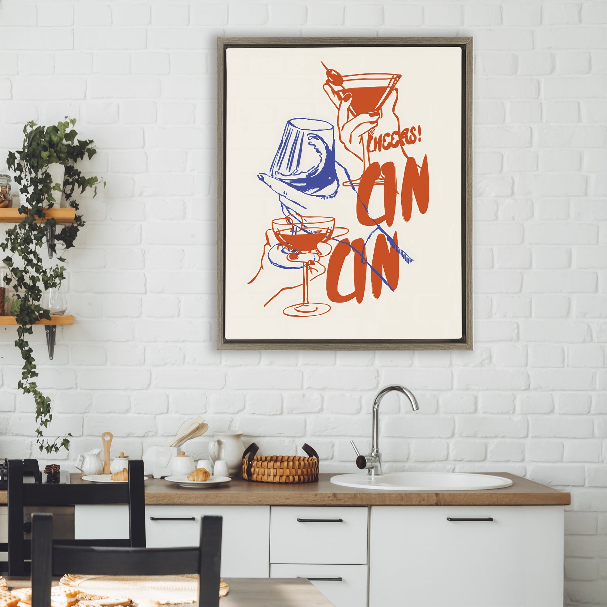 Stupell Industries Retro Cheers Cocktail Toast Brown Framed Floater Canvas Wall Art, design by The Prints Vibe