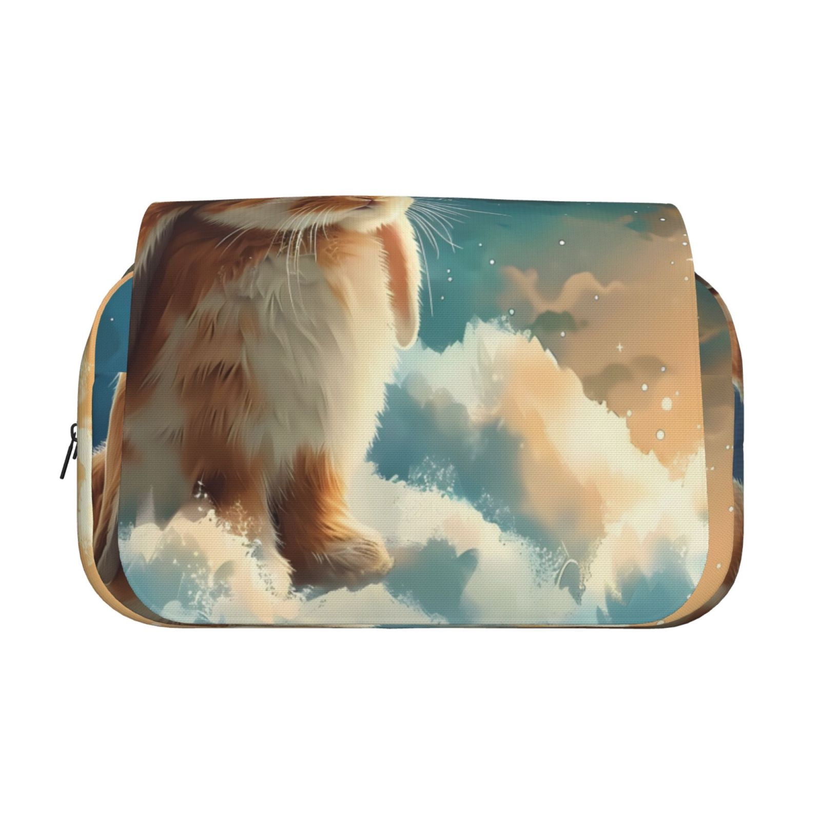 Rateoe Starry Sky Cloud Cute Rabbit Pattern Double Clamshell Pen Case, Storage Organizer with Two Zipper Compartments– Holds Up to 50 Pencils & Pens