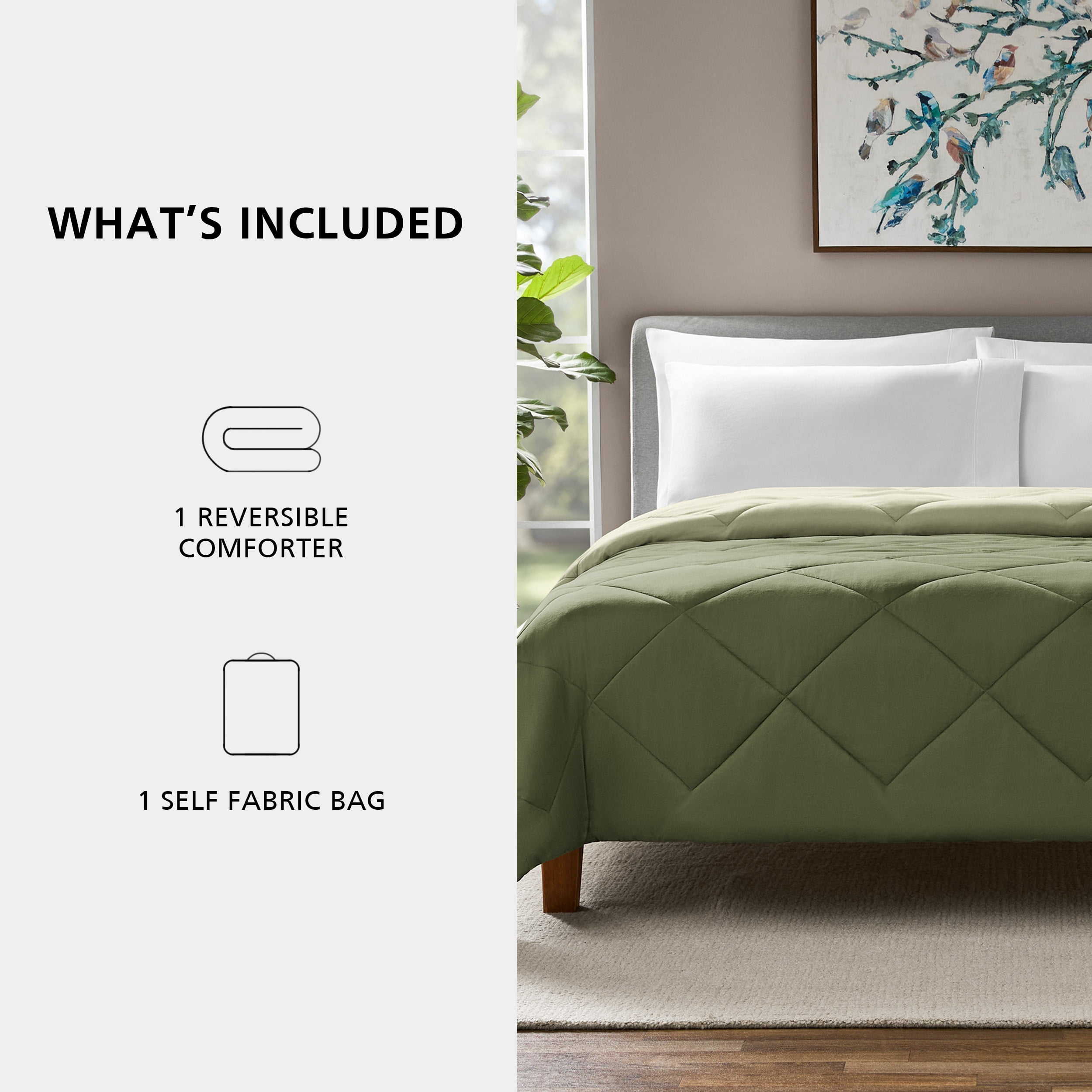 Mainstays King Comforter, All-Season Reversible Microfiber, Dark Green