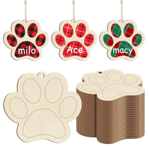 Adornos de madera con forma de pata de perro Sophena, 24 unidades, para manualidades
