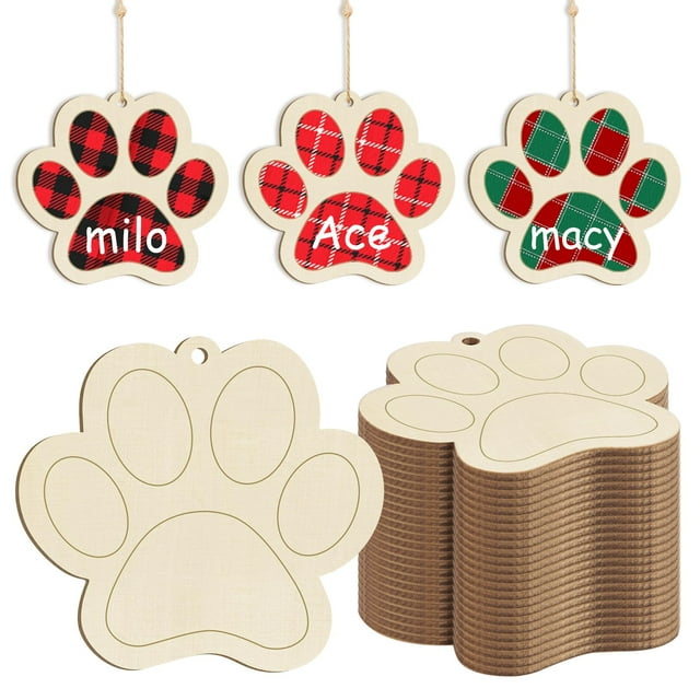 Adornos de madera con forma de pata de perro Sophena, 24 unidades, para manualidades