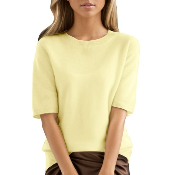 Womens Tops Round Neck Short Sleeved Loose T Shirt With Knit Bottom Knitting Cotton Fabric Soft Comfortable Easy To Match With Jeans Leggings M Sweaters For Women