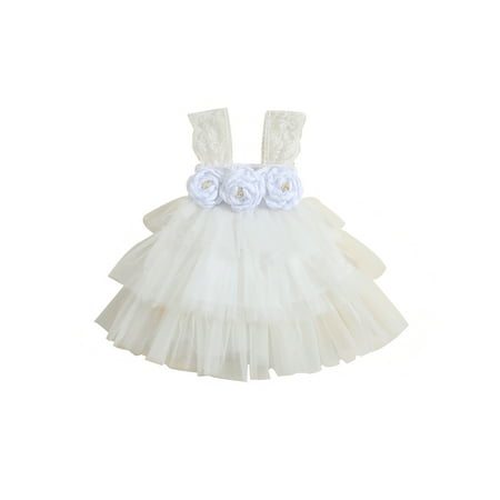 

Toddler Baby Girls Tulle Tutu Dress 3D Flower Lace Straps Sleeveless Layered Princess Sundress