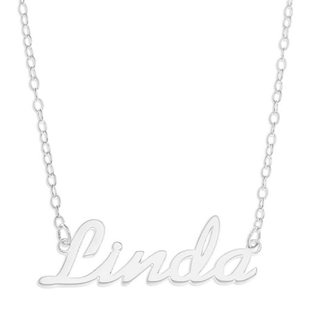 Optima Jewelry Sterling Silver 'Linda' Name Pendant on 16-inch Trace Chain - White