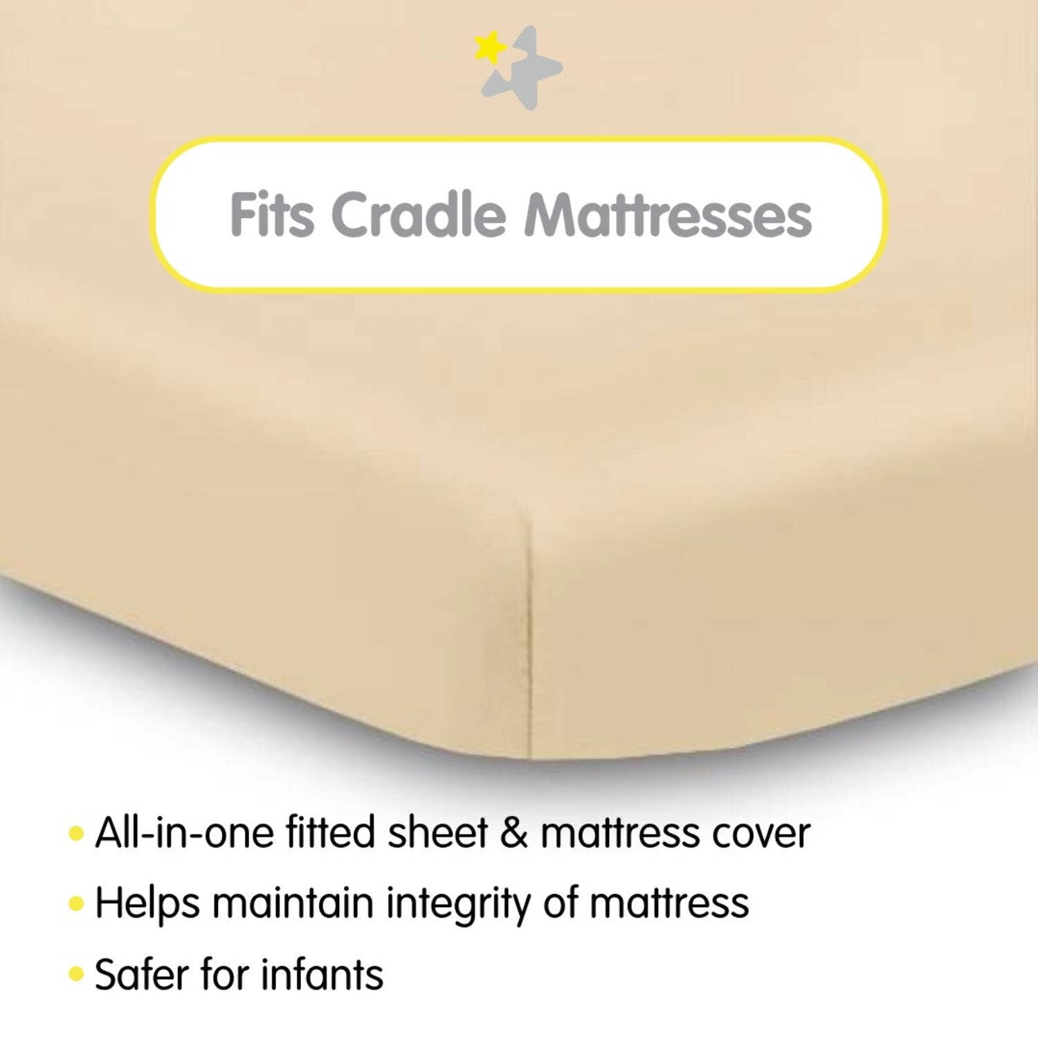 BreathableBaby All-in-One Fitted Sheet Waterproof Cover, For 36" x 18"/91 x 46 cm Cradle Mattress, Beige (2-Pack)