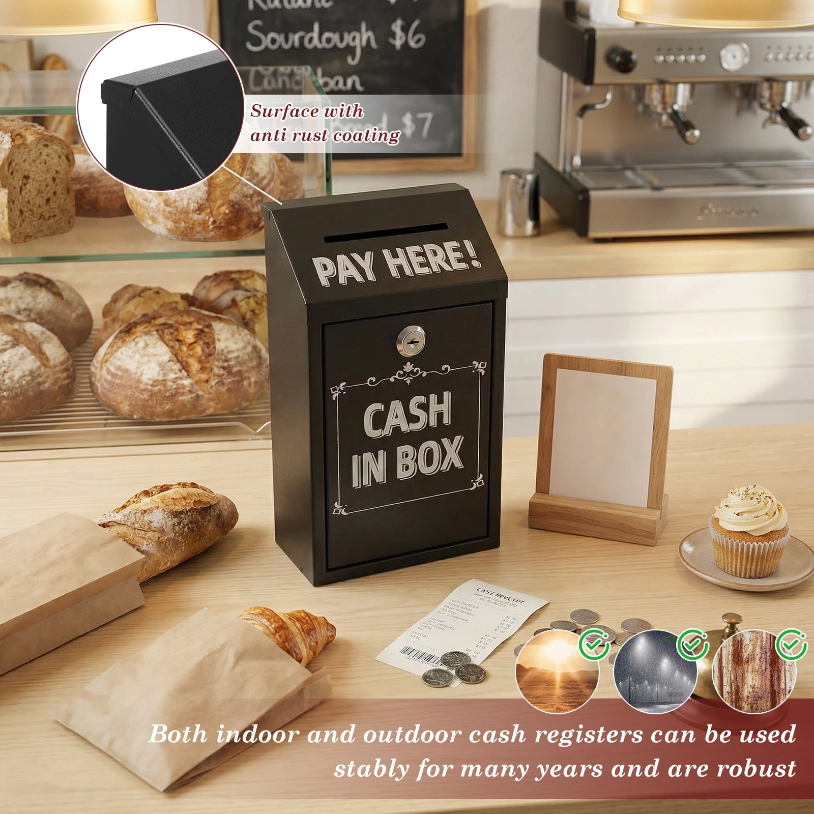 Metal Donation Box with Lock Slot Safe Suggestion Charity Collection Donation Money Lock Box Cash Drop Money Case Suggestion Box,Black,10.24 x 5.71 x 2.95''