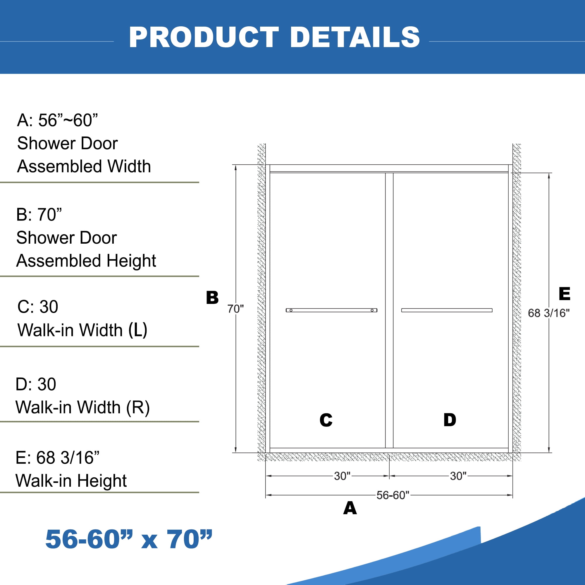 Aukfa 56-60"W x70" H Double Sliding Shower Door, Bypass Bathroom Sliding Door, 5/16" Tempered Glass, Matte Black