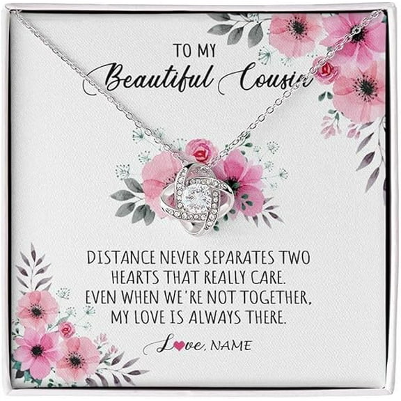 Birthday Gift for Cousin, Love Knot Necklace with Message Card and Gift Box, To My Badass Cousin Necklace Gift, Christmas Gift, Cousin Necklace Gift on Her Wedding