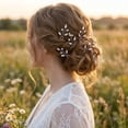 thumbnail image 3 of MIALLO Set of 6 Silver Bridal Hair Pins, Pearl and Crystal Wedding Hair Accessories for Brides & Bridesmaids, U-Shaped Hair Forks, 3 of 7