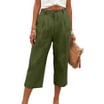 thumbnail image 4 of MLQIDK Womens Capris for Summer Linen Capri Pants Knee Length Elastic Waist Light Weight Pants Dressy Casual Capri Shorts with Pockets Army Green L, 4 of 4
