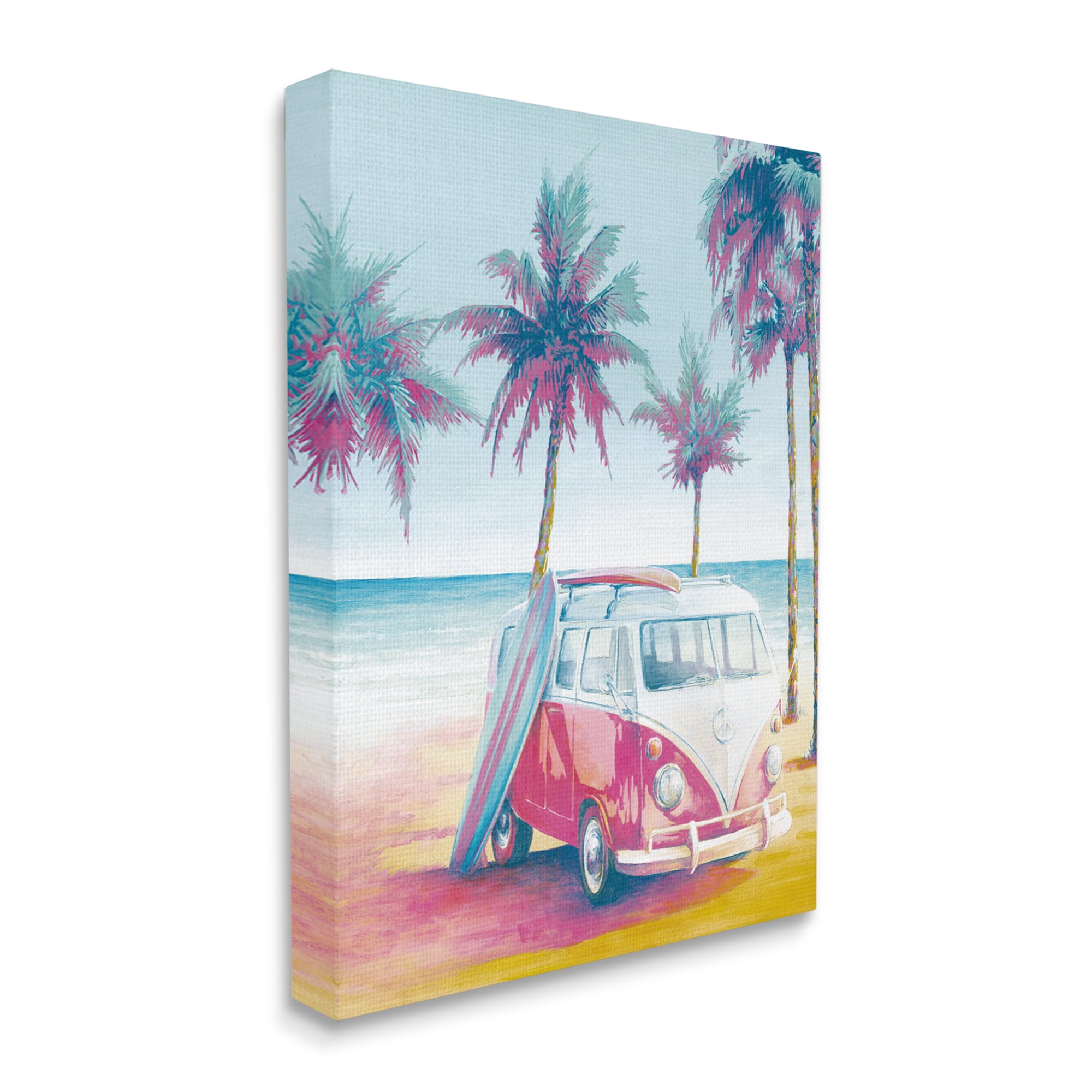 Stupell Industries Tropical Minibus on Beach Transportation Painting Gallery Wrapped Canvas Art Print Wall Art, 16 x 20