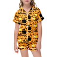 thumbnail image 5 of RUTAYY Girls Pajama Set Short Sleeve Top and Shorts Halloween Bat Moon Graphic Comfortable Nightwear Orange, 5 of 5