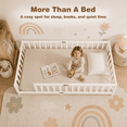thumbnail image 5 of UHOMEPRO Twin Montessori Floor Bed with Guardrails and Slats, Solid Rubber Wood Low Profile Toddler Floor Bed Frame for Kids, No Box Spring Needed, White, 5 of 6