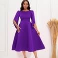 thumbnail image 3 of AURA Women’s Flared Mid Length Dress Round Neck Three Quarter Sleeve High Waist Zipper S XXXL, 3 of 6