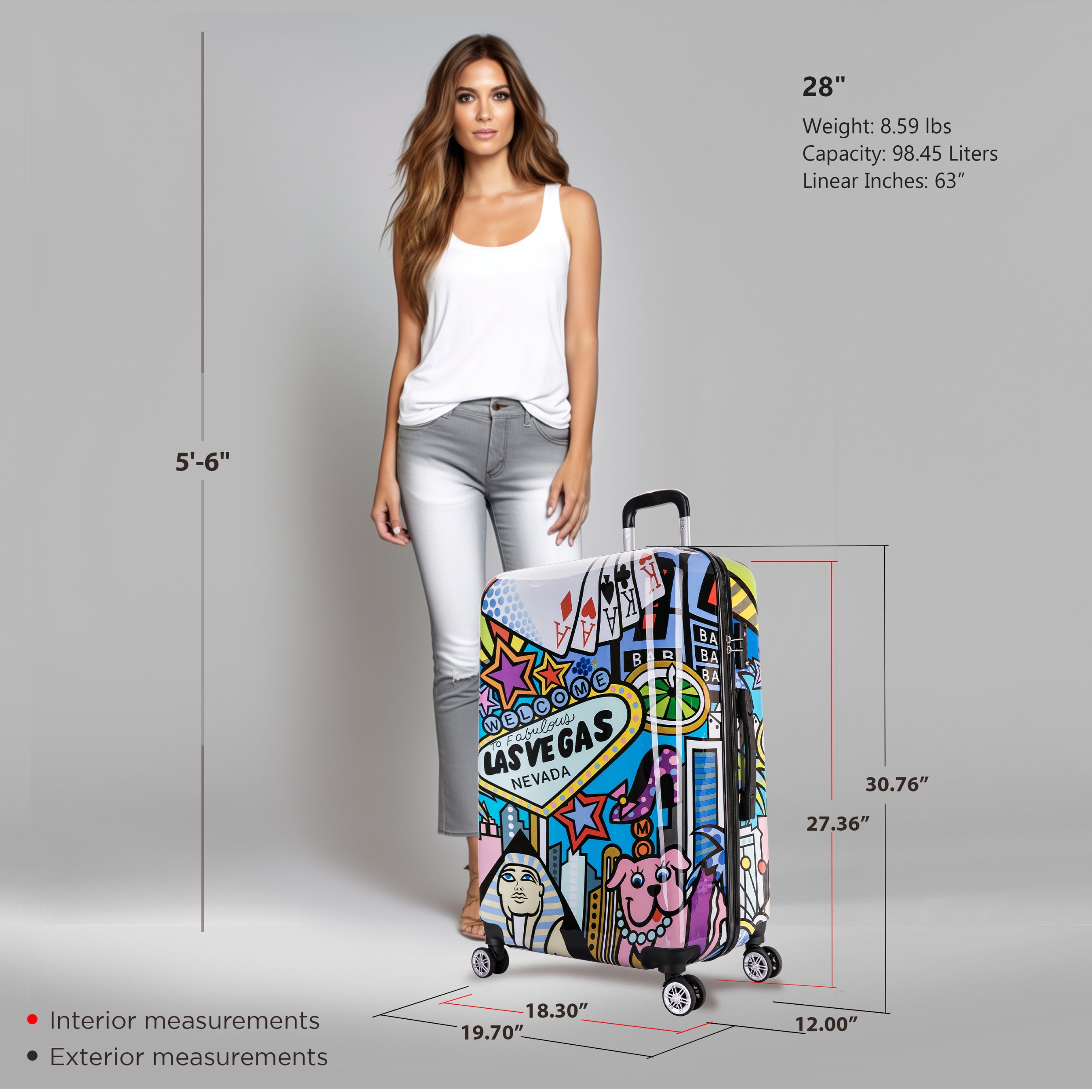 InUSA Print 28" Hardside Lightweight Luggage with Spinner Wheels, Handle and Trolley, Las Vegas