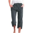 thumbnail image 2 of Capri Pants for Women 2025 Solid Color Linen Straight Leg Casual Loose Capris with Pockets Womens Cropped Pants, 2 of 7