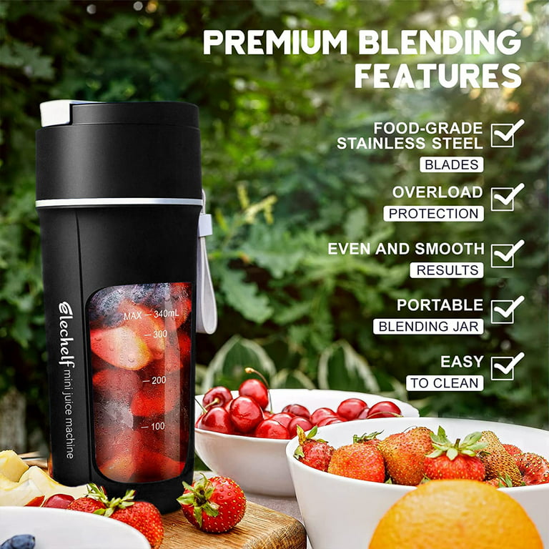 Elechelf Personal Blender, 12oz Portable Handheld Fresh Juice Blender with USB Rechargeable for Shakes and Smoothies-New (Black), Size: 3.3D x 3.3W x