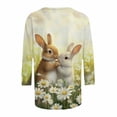 thumbnail image 5 of Easter Apparel for Women Realistic Bunny Rabbit Painting Graphic Print Crewneck Three Quarter Sleeve Soft Fabric Casual Festive Holiday T-Shirt, 5 of 5